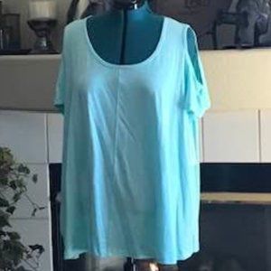 Westbound Plus Size Teal Cold Shoulder Blouse